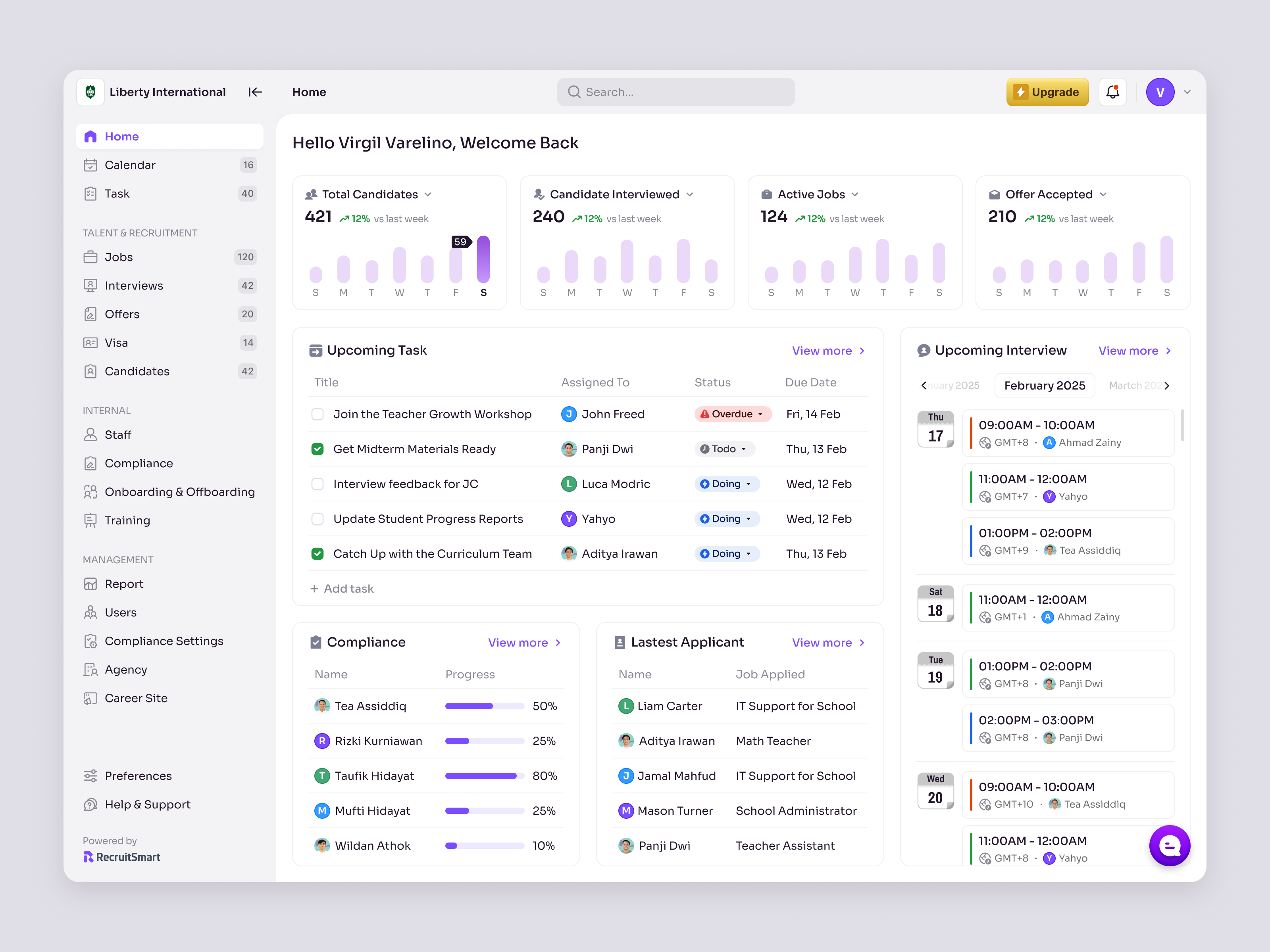 RecruitSmart - SaaS HR Management Dashboard for Schools candidate education homepage hr hr dashboard hr management hrm job product design recruitment system saas saas design school staff management task management ui ux web app web design