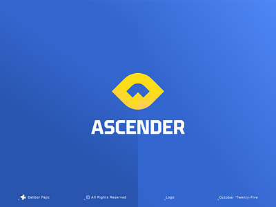 Ascender branding, mountain + eye + A bold branding business climb expansion finance future goals graphic design growth insight investment logo minimal modern mountain progress strong success up
