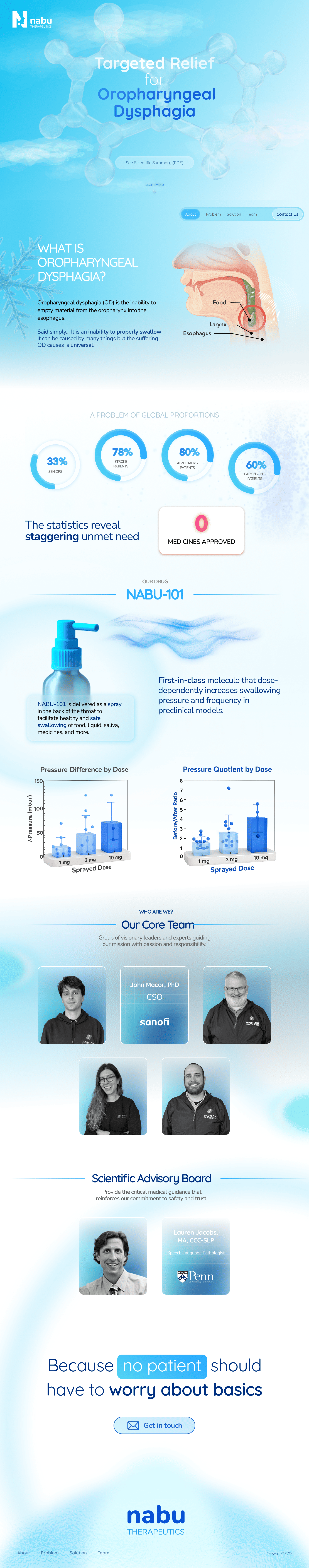 Clean and Modern Biotech Website Design - Pixel Anatomy Studio brand identity. clean design data visualization dysphagia health healthcare design information architecture medical website medicine nabu therapeutics pharmaceutical responsive design science ui design user experience user interface ux design web design website design