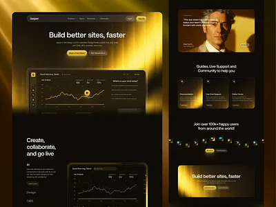 Jasper — AI Website Builder Landing Page for SaaS ai design ai website analytics dark mode design landing page product design saas saas landing page startup ui ui design ui trends user interface visual design web design website builder website design webtools