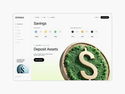 mStable – Savings Dashboard 3d blockchain crypto defi illustration ui ux web3