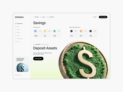 mStable – Savings Dashboard 3d blockchain crypto defi illustration ui ux web3