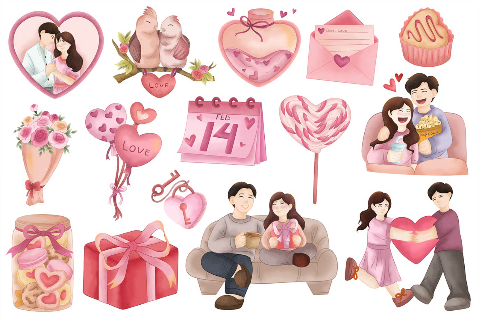 バレンタインデー水彩画セット botanical cabbage drawn flower green greenery hand hand drawn food healthy herbs lavender leafy leaves lettuce nuts olive oil organic peas watercolor