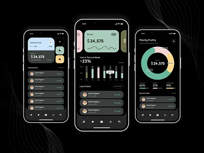 Fintech Dashboard App UI (Dark Mode)