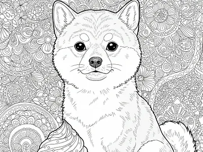 A coloring book featuring a cute Shiba Inu puppy