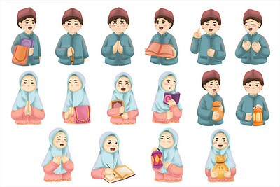 イスラム教徒の子供向けキャラクター水彩画セット