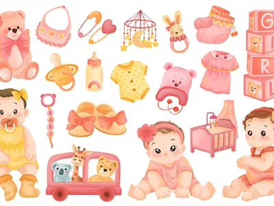 男の子用水彩画セット accessories art baby boy clipart cute elements hand illustration kids newborn nursery painted shower watercolor