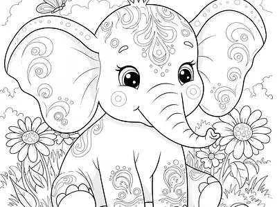 A cute baby elephant coloring page