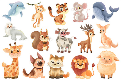 ママリア サファリの動物 水彩セット card christmas christmas border christmas card christmas elements christmas garland christmas ribbon draw drawing drawn element graphic handdrawn invitation postcard santa snow watercolor winter xmas