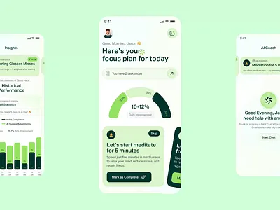 Habit Tracker Mobile App UI Design | AI-Powered ai tracker ai powered habit app design template app screen focusai habit app habit tracker health ios app mobile app mobile desiegn mobile ui mood radiyal routine tracker tracker app design ui ui design ux ux design