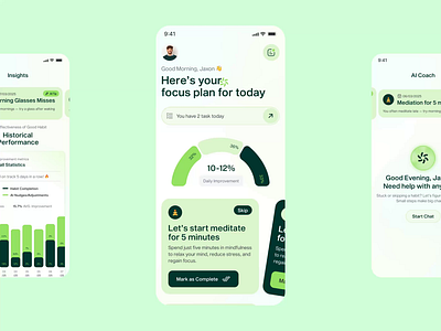 Habit Tracker Mobile App UI Design | AI-Powered ai tracker ai powered habit app design template app screen focusai habit app habit tracker health ios app mobile app mobile desiegn mobile ui mood radiyal routine tracker tracker app design ui ui design ux ux design
