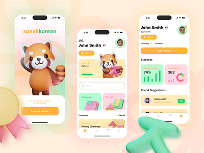 speakkorean - Language Learning App 3d app character design mobile ui uiux