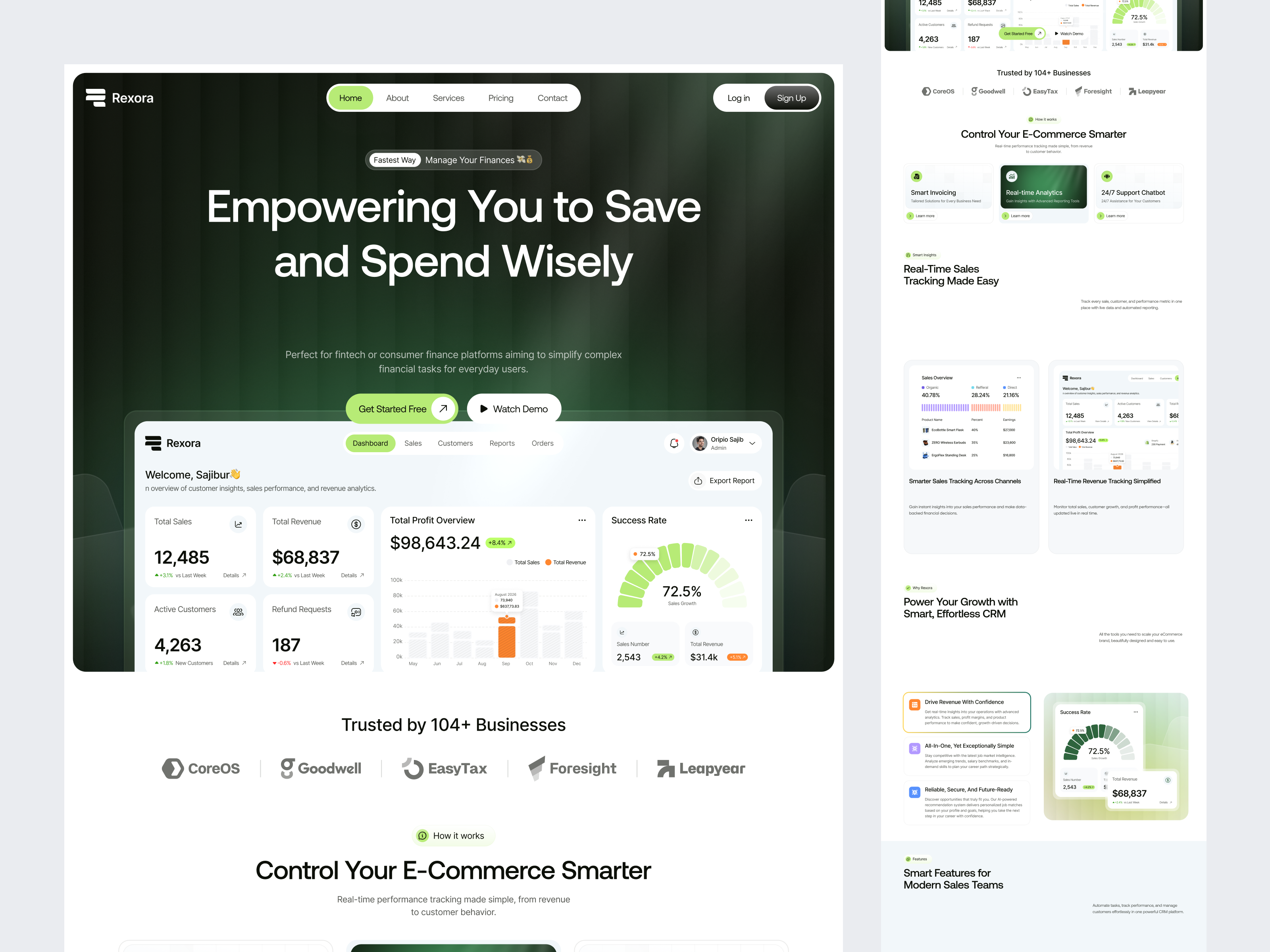 Rexora - SaaS Website Design b2b saas design banking ui cloud software design finance website financial dashboard financial platform fintech landing page oripio product design saas saas homepage design saas landing page saas landing page design saas platform saas product saas product page saas website saas website design web design website design