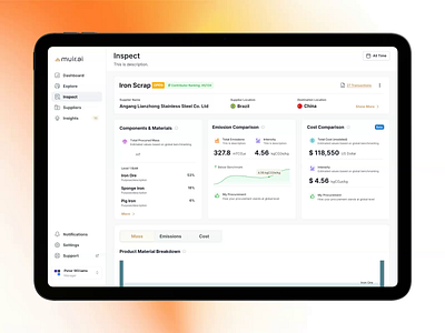 Muir: Web App for Product-Level Carbon Intelligence app b2b saas carbon intelligence clean tech dashboard dashboard design data visualization design enterprise design product design saas supply chain sustainability tech ui ui design user experience ux ux design web app web app design