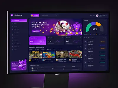 Game Hub – Admin Panel Dashboard UI Design admindashboard adminpanel analyticsdashboard cryptocurrency darkuidesign dashboarddesign dashboardui gameanalytics gamehub gaming gamingdashboard purple uidesign uxdesign webappdesign