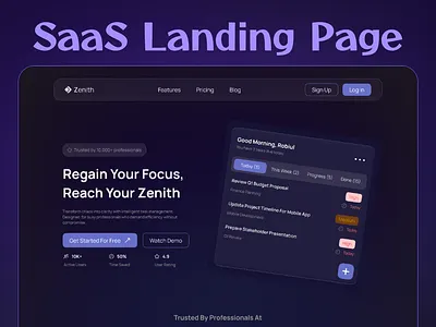 SaaS Landing Page: Task Manager clean design digital product figma design intuitive design landing page ux mobile ui modern ui product design prototyping responsive design saas landing page design saas product task management app task manager ui ui ux designer user experience user interface ux strategy web design wireframing