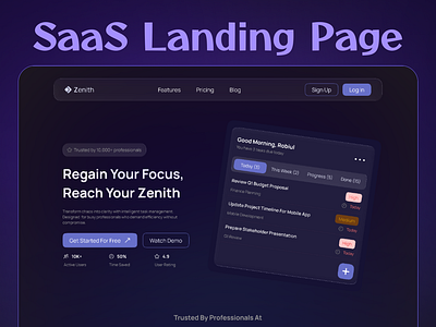 SaaS Landing Page: Task Manager clean design digital product figma design intuitive design landing page ux mobile ui modern ui product design prototyping responsive design saas landing page design saas product task management app task manager ui ui ux designer user experience user interface ux strategy web design wireframing