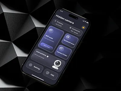 Hidden camera app design blue camera card dark figma ui