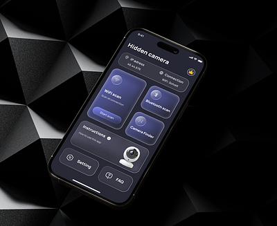Hidden camera app design blue camera card dark figma ui