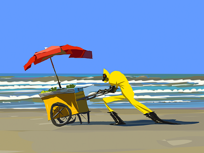 Man with a cart art books brand illust design digital art illustration