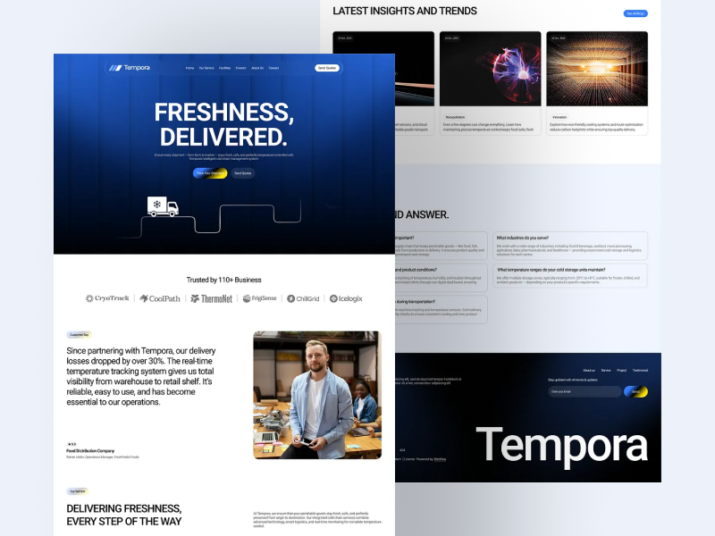 Cold Chain Solution Startup Website app design clean cold chain concept graphic design illustration landing page landing page design logistic minimal responsive design startup supply chain ui ui design ui designer ui ux design web design webdesign website design