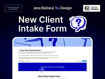 New Client Intake Form (Notion Form) assets brand guidelines brief client creative digital product form freelance graphic design illustration notion notion design onboarding orginasation productivity questionaire questions structure studio template