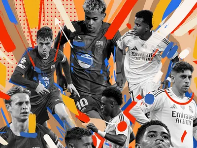 Barca vs Real arunas kacinskas character el classico fc barcelona football football collage illustration illustrator la liga people portrait portrait illustration procreate real madrid soccer soccer collage