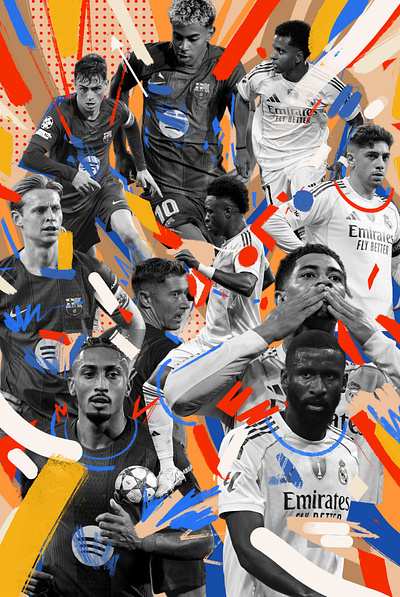 Barca vs Real arunas kacinskas character el classico fc barcelona football football collage illustration illustrator la liga people portrait portrait illustration procreate real madrid soccer soccer collage