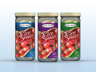 River Niger Rice Sauce Label Design clean creative design food gold gradient label luxury modern packaging premium print professional ribbon rice sauce shelf spice tomato up market
