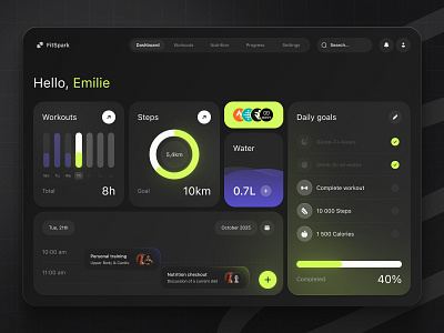 Fitness Dashboard Concept concept dark dashboard design fitness product design tracker ui uiux ux