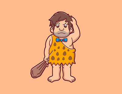 Custom Character Illustration - The Confused Caveman cartoon cartoon logo caveman character cute logo design illustration kawaii kawaii logo logo mascot