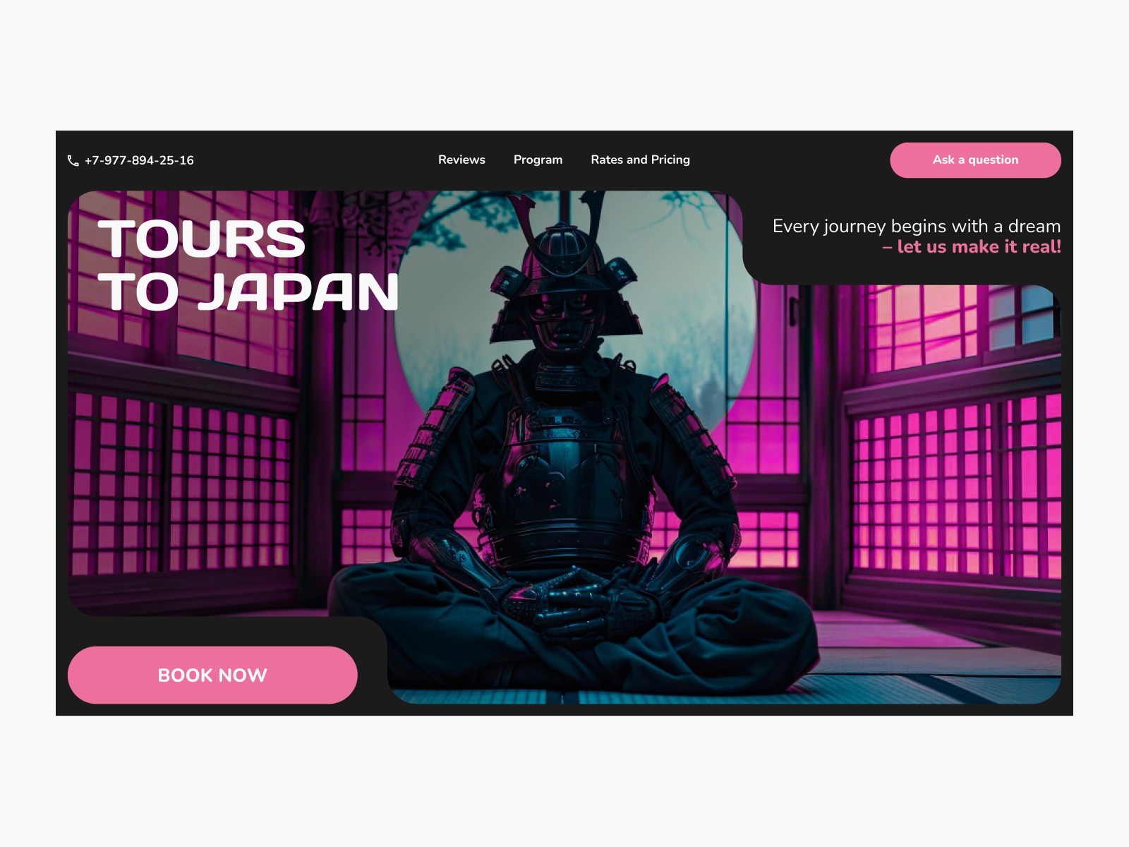 Hero section design for a Japan tours website