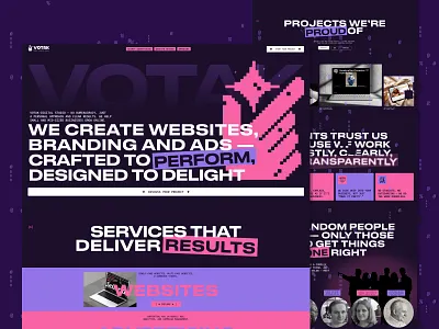VOTAK Digital — Creative Agency Website agency website branding creative agency dark design design digital studio figmadesign landingpage typography ui ux ux ui design votakdigital webdesign