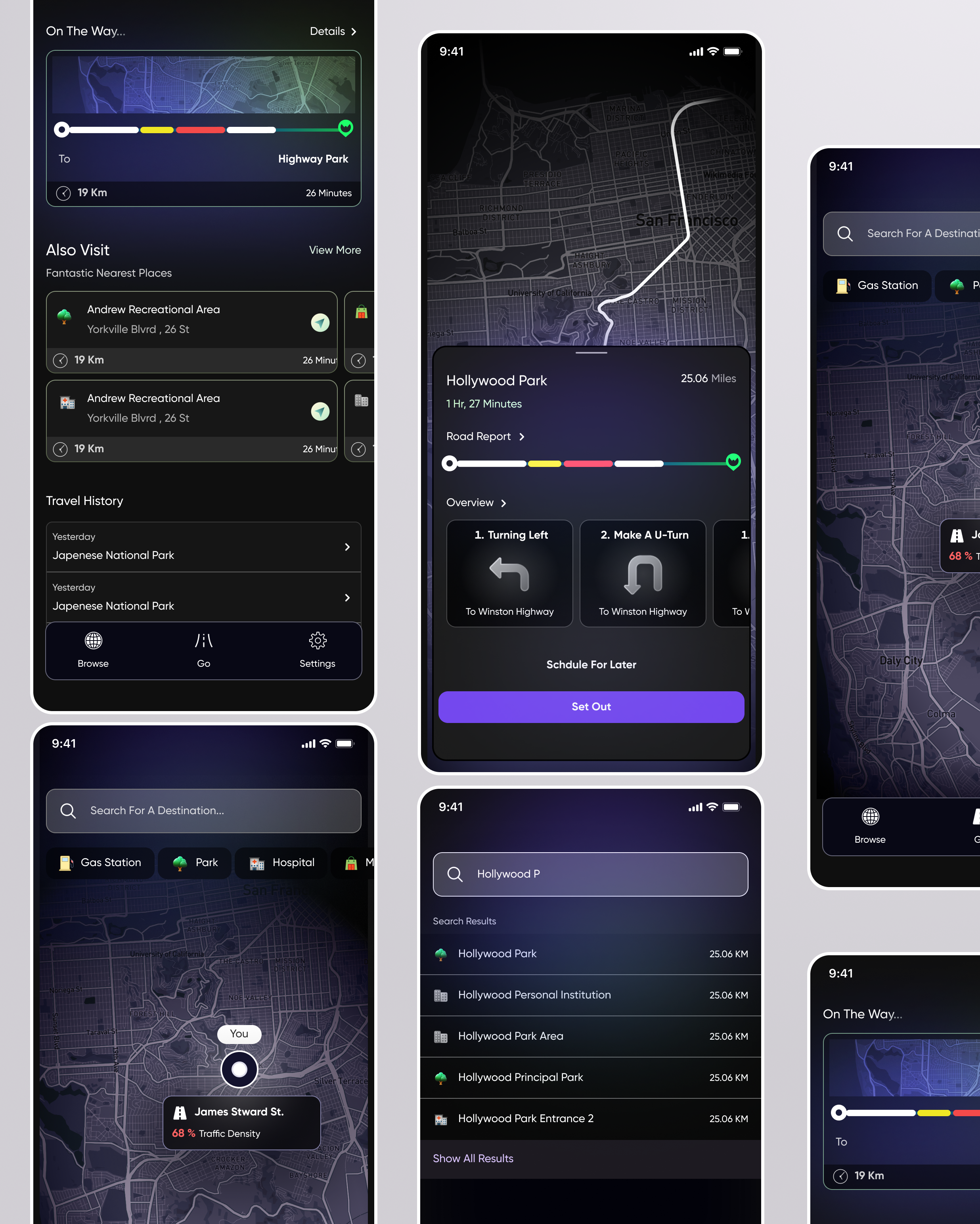 Live Map & Navigation Mobile App UI Design app dark figma map minimal mobile mobileapp mobiledesign ui uidesign ux uxdesign waze website