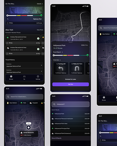 Live Map & Navigation Mobile App UI Design app dark figma map minimal mobile mobileapp mobiledesign ui uidesign ux uxdesign waze website