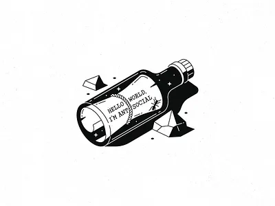 Hello world, I'm antisocial... 3d alegory ant black bottle concept dark drink gedzdesign home illustration isometric lines message outline paper shadow space