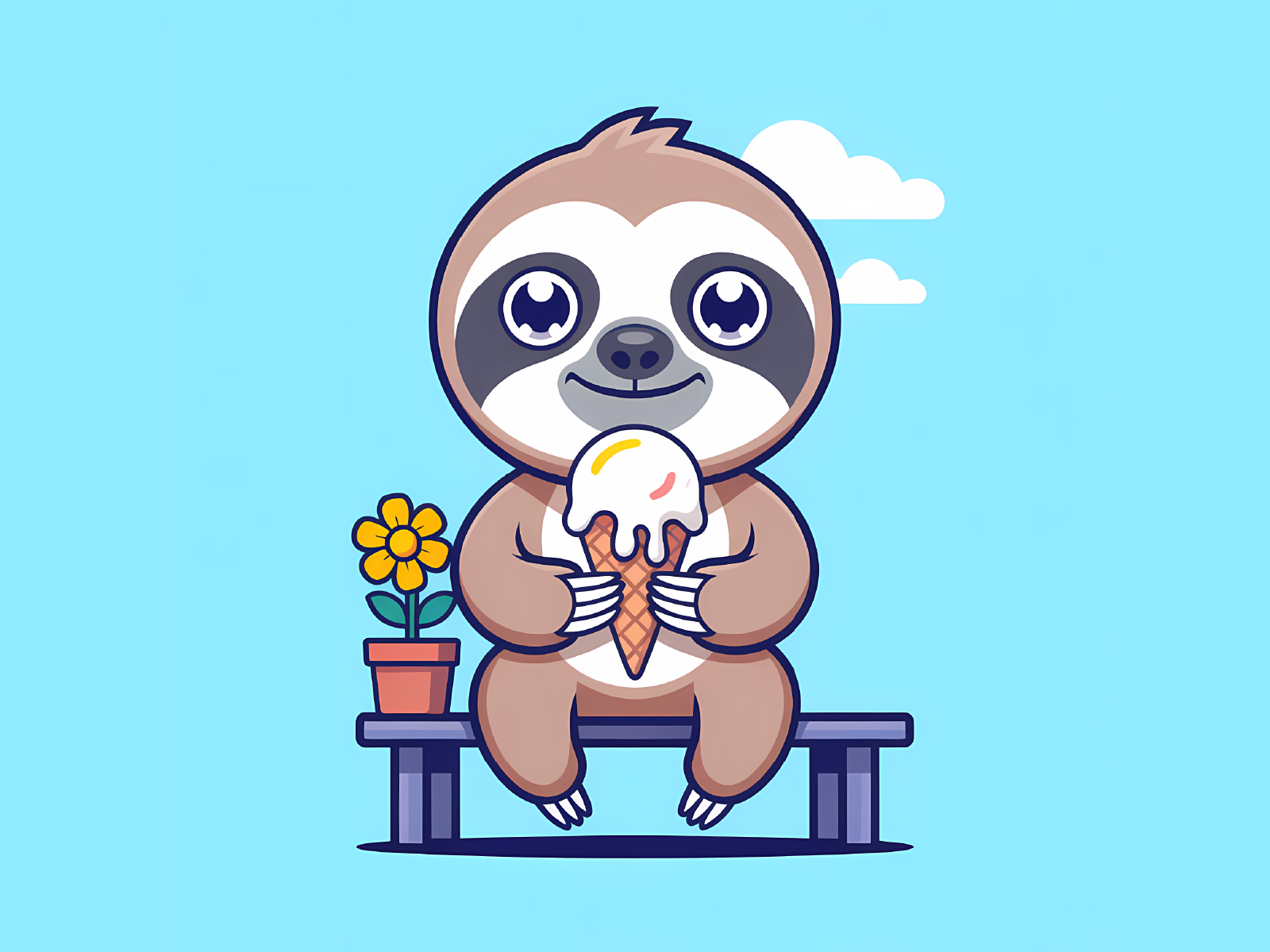Cute Sloth Eating Ice Cream Mascot animal cartoon cartoon character character character art cute cute sloth food illustration happy happy animal ice cream illustration mascot merchandise design relaxation summer mascot vector illustration