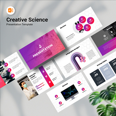 Creative Science PowerPoint Presentation Template 3d animation branding creative design graphic design illustration logo minimal motion graphics powerpoint pptx presentation science slide ui