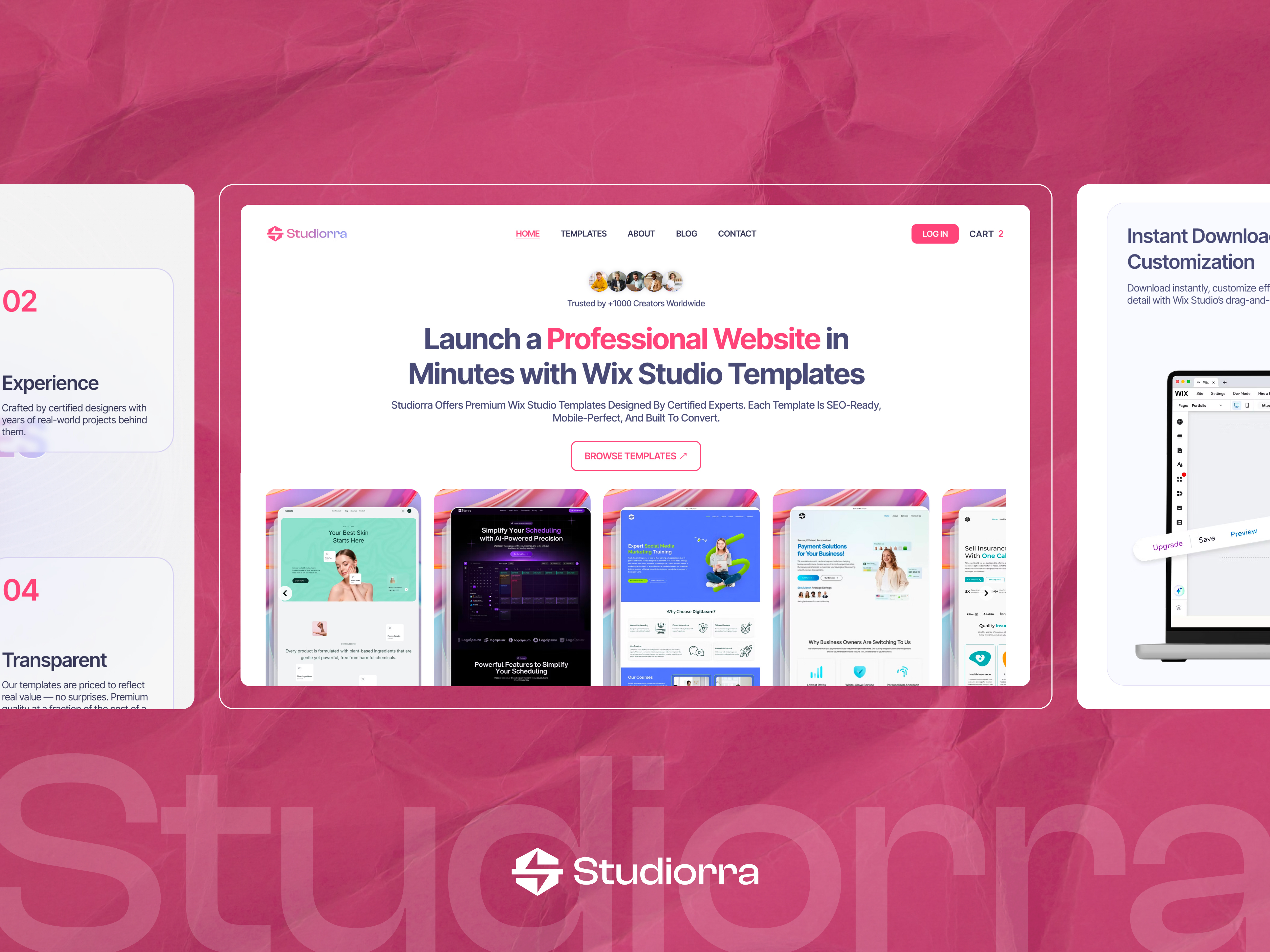 Studiorra - Website for Digital Studio | E-commerce ecommerce homepage landing pink studio template ui user interface uxui web webdesign website wixstudio