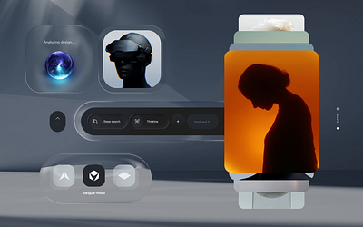VanguardAI UI style concept 2026 3d ai apple branding browser design glass graphic inteligence liquid logo mitkow motion graphics ui ux web web design website widgets
