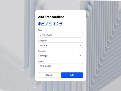 Finance SaaS | WebApp Modal Design add trasaction app interface banking app blue accent clean design dashboard design figma design finance saas fintech holelore minimal ui modal ui modern layout overly product design saas dashboiard ui inspiration ux design web ui webapp design