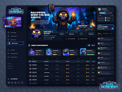 Eclipse Enchantments: Mines page | Game page | Halloween event casino casino game cybersport dark interface esport website esports event gambling game interface game ui gaming platform halloween mines game player ui uiux web design web platform website website design