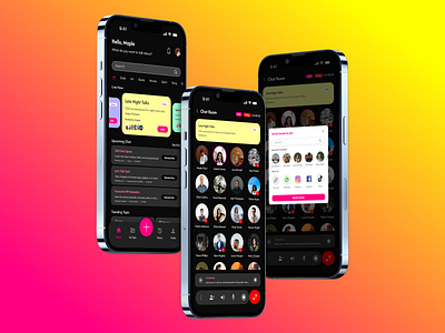 Audio Chat — Join, Speak, and Moderate with Confidence audio audio chat audio chat app audio chat mobile app audio chat ui audio mobile audio voice chat clean design dark mode mobile design mobile dark mode social app social media app spotify ui audio chat ui mobile voice app voice chat voice chat app voice chat mobile voice chat ui mobile