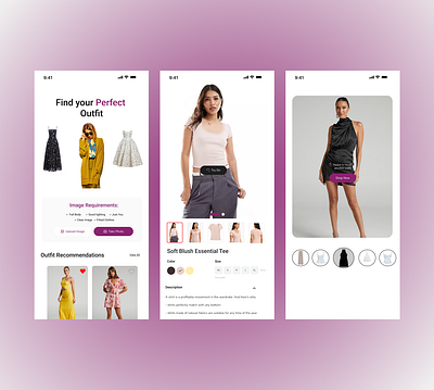 Virtual Try-On App Design ai app design clean design e commerce fashion app fashion tech image upload mobile ui modern ui outfit recommendations personalization shopping app style assistant user experience virtual try on wardrobe