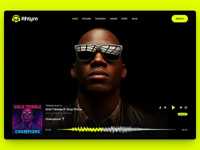 Rhtym Music Streaming Interface 🎧 animation branding concept dailyui design graphic design jitter landingpage music musicplayer web design