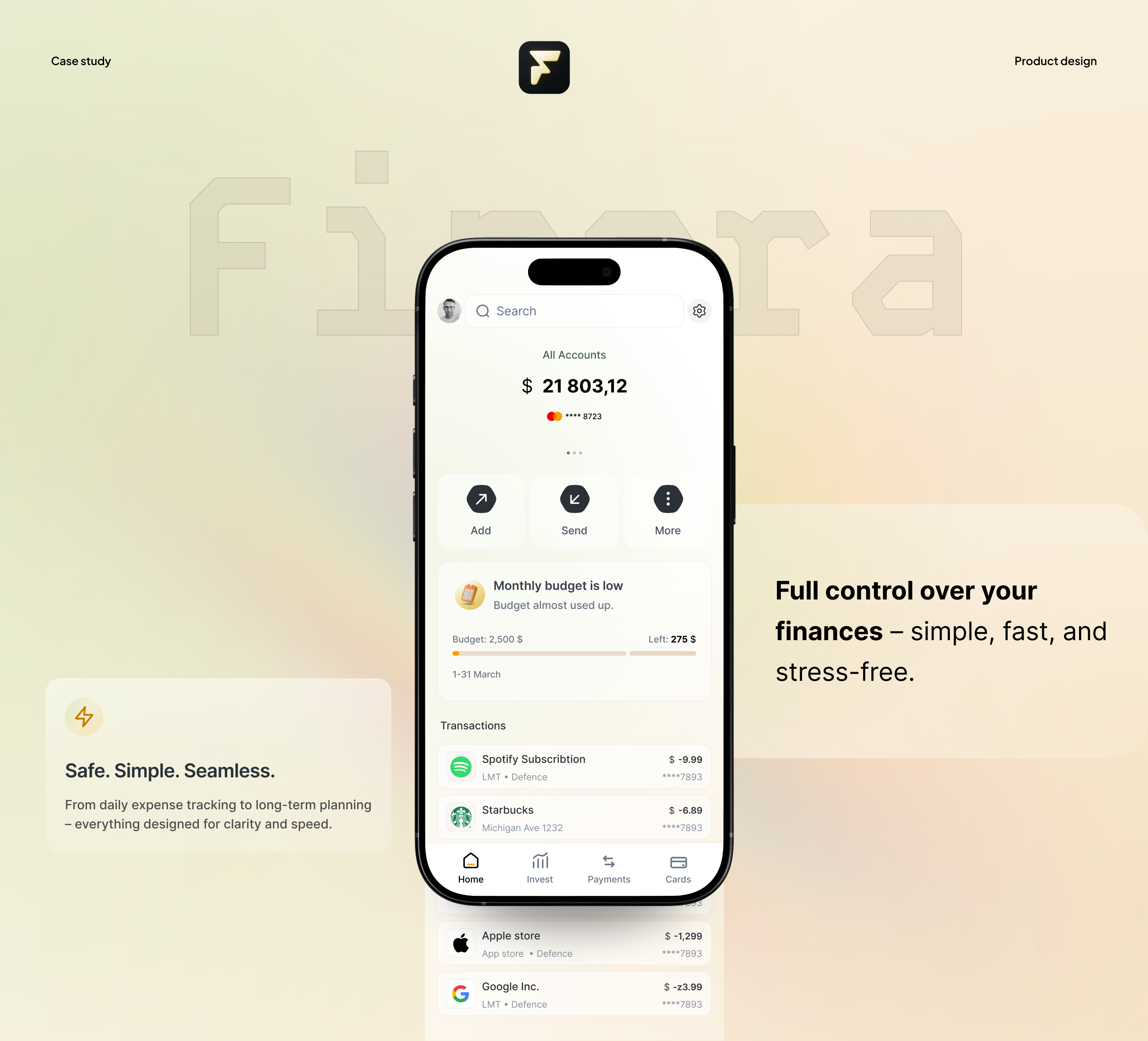 Example of Finora finance mobile app