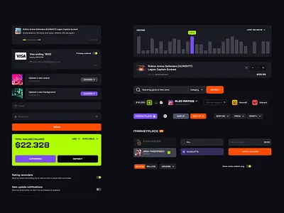 Gaming Marketplace UI elements community platform crm dashboard crypto dashboard esports app esports dashboard esports website fanbase app fanbase platform fandom platform game marketplace game platform gaming app gaming dashboard gaming website influencer marketing platform p2p marketplace saas dashboard saas website web3 gaming