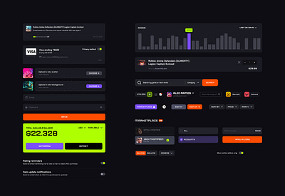 Gaming Marketplace UI elements community platform crm dashboard crypto dashboard esports app esports dashboard esports website fanbase app fanbase platform fandom platform game marketplace game platform gaming app gaming dashboard gaming website influencer marketing platform p2p marketplace saas dashboard saas website web3 gaming