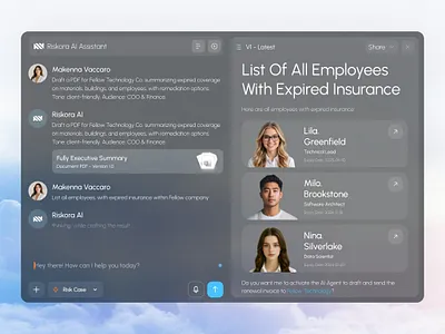 Riskora - AI Collaboration ai ai assistant ai interaction chatbot creative dark mode glass glass effect human ai collaboration mcp ui ux ui visual storytelling web design widget