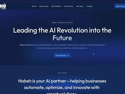 Nabeh — AI Company Website UI (Landing + Solutions Pages) ai ai design ai platform arabic ui computer vision design system enterprise software figma framer landing page low code modular ui nabeh saas saudi arabia speech to text technology uiux web design website